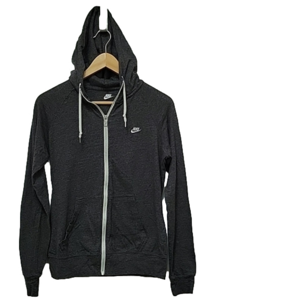 Nike Zipup Gray Hoodie Kangaroo Front Pockets Embroidered White Logo